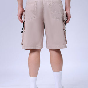 Men's Khaki Relaxed Fit Solid Utility Cargo Shorts