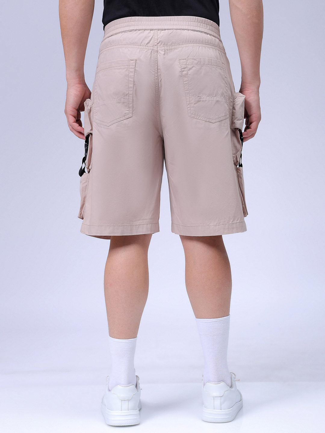 Men's Khaki Relaxed Fit Solid Utility Cargo Shorts