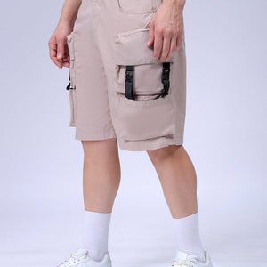 Men's Khaki Relaxed Fit Solid Utility Cargo Shorts