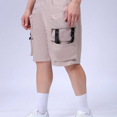 Men's Khaki Relaxed Fit Solid Utility Cargo Shorts