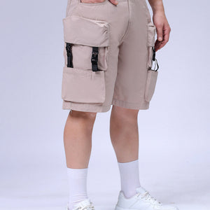 Men's Khaki Relaxed Fit Solid Utility Cargo Shorts