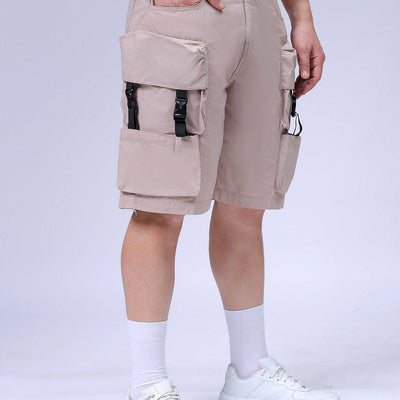 Men's Khaki Relaxed Fit Solid Utility Cargo Shorts
