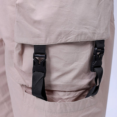 Men's Khaki Relaxed Fit Solid Utility Cargo Shorts