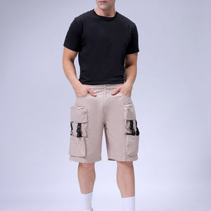 Men's Khaki Relaxed Fit Solid Utility Cargo Shorts