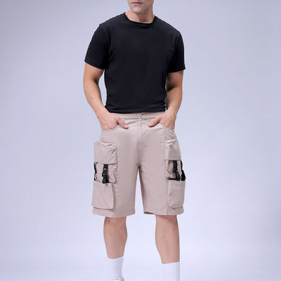 Men's Khaki Relaxed Fit Solid Utility Cargo Shorts