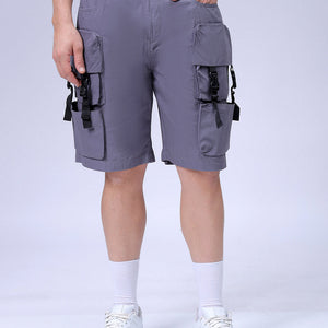Men's Grey Relaxed Fit Solid Utility Cargo Shorts