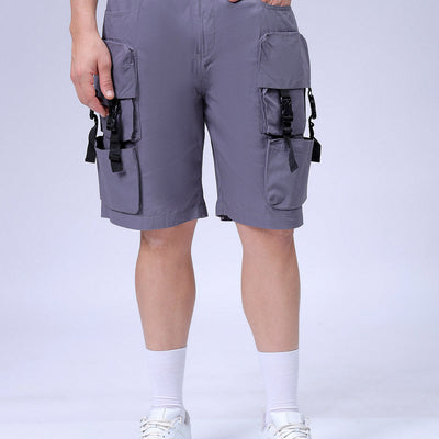 Men's Grey Relaxed Fit Solid Utility Cargo Shorts