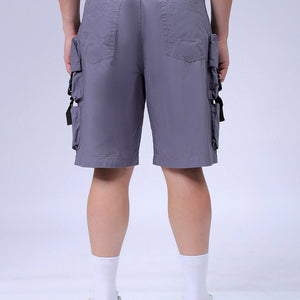 Men's Grey Relaxed Fit Solid Utility Cargo Shorts