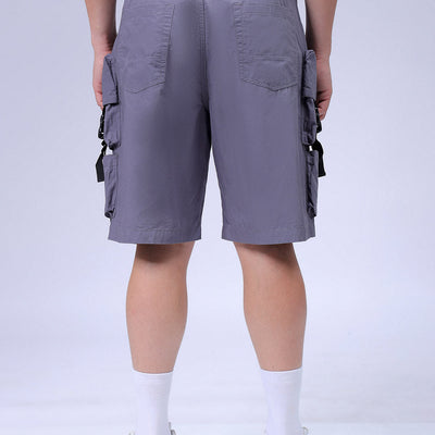 Men's Grey Relaxed Fit Solid Utility Cargo Shorts