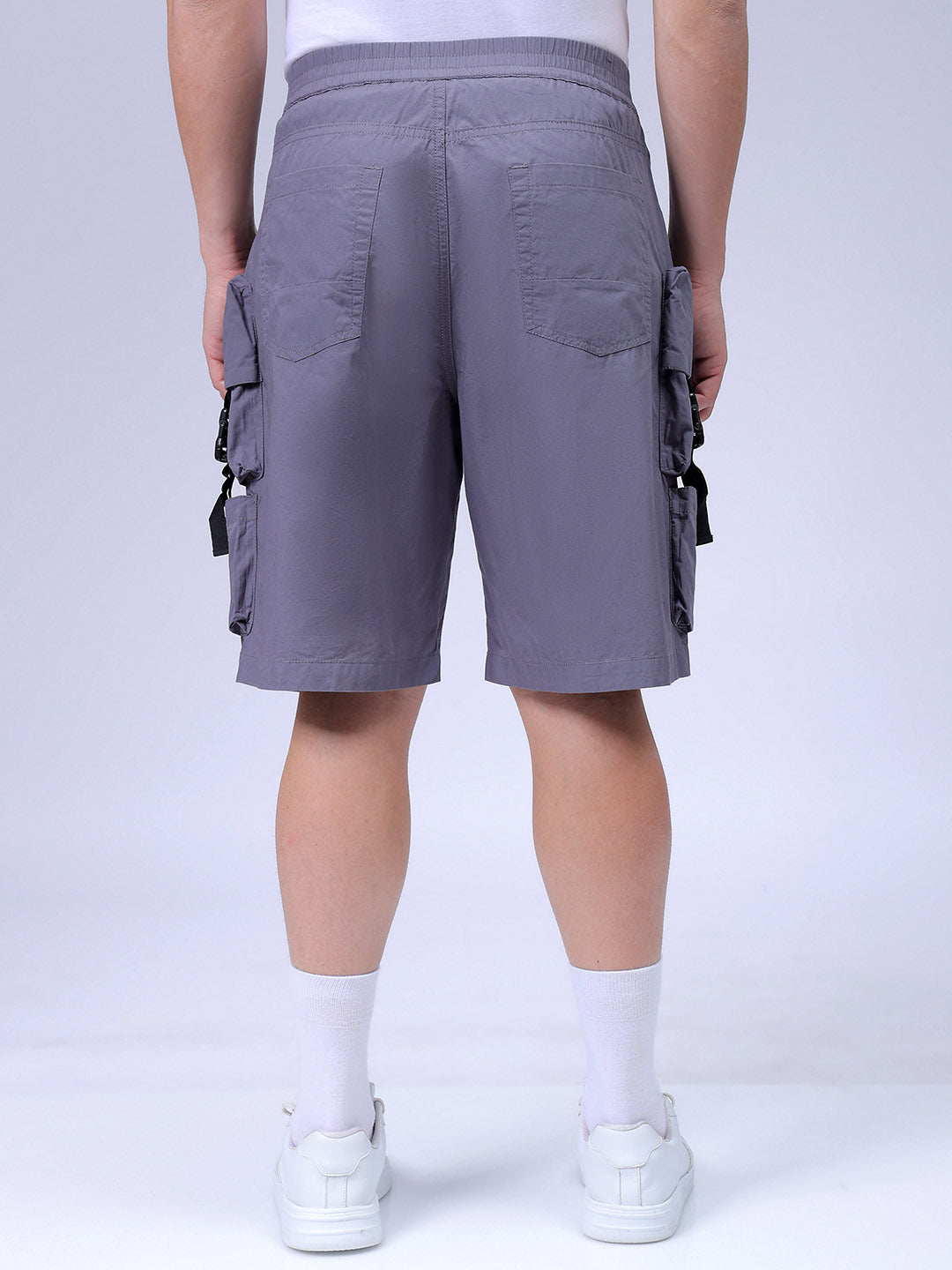 Men's Grey Relaxed Fit Solid Utility Cargo Shorts