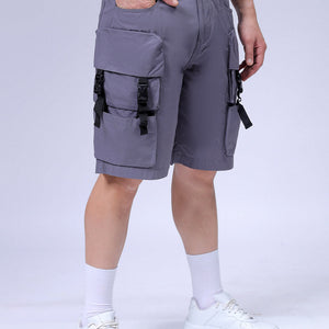 Men's Grey Relaxed Fit Solid Utility Cargo Shorts