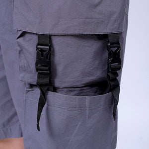 Men's Grey Relaxed Fit Solid Utility Cargo Shorts