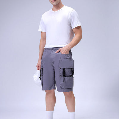 Men's Grey Relaxed Fit Solid Utility Cargo Shorts