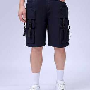 Men's Navy Blue Relaxed Fit Solid Utility Cargo Shorts
