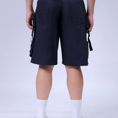 Men's Navy Blue Relaxed Fit Solid Utility Cargo Shorts