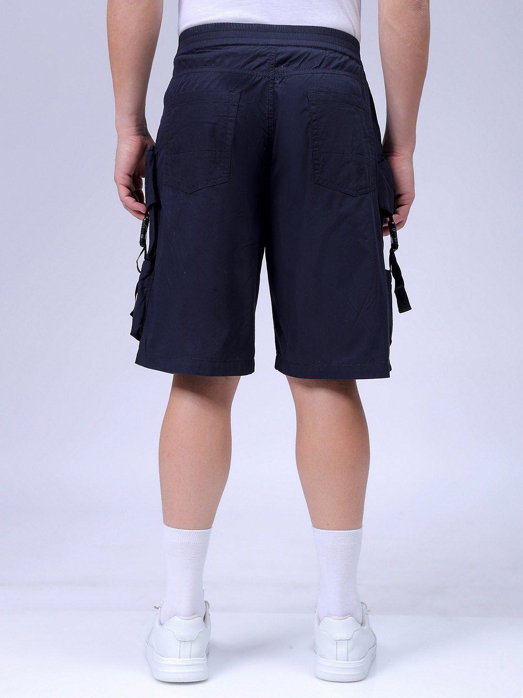 Men's Navy Blue Relaxed Fit Solid Utility Cargo Shorts