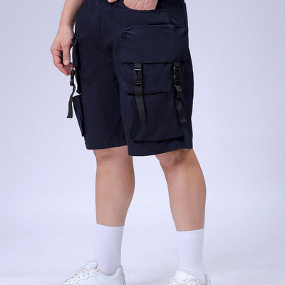 Men's Navy Blue Relaxed Fit Solid Utility Cargo Shorts