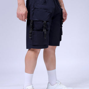 Men's Navy Blue Relaxed Fit Solid Utility Cargo Shorts