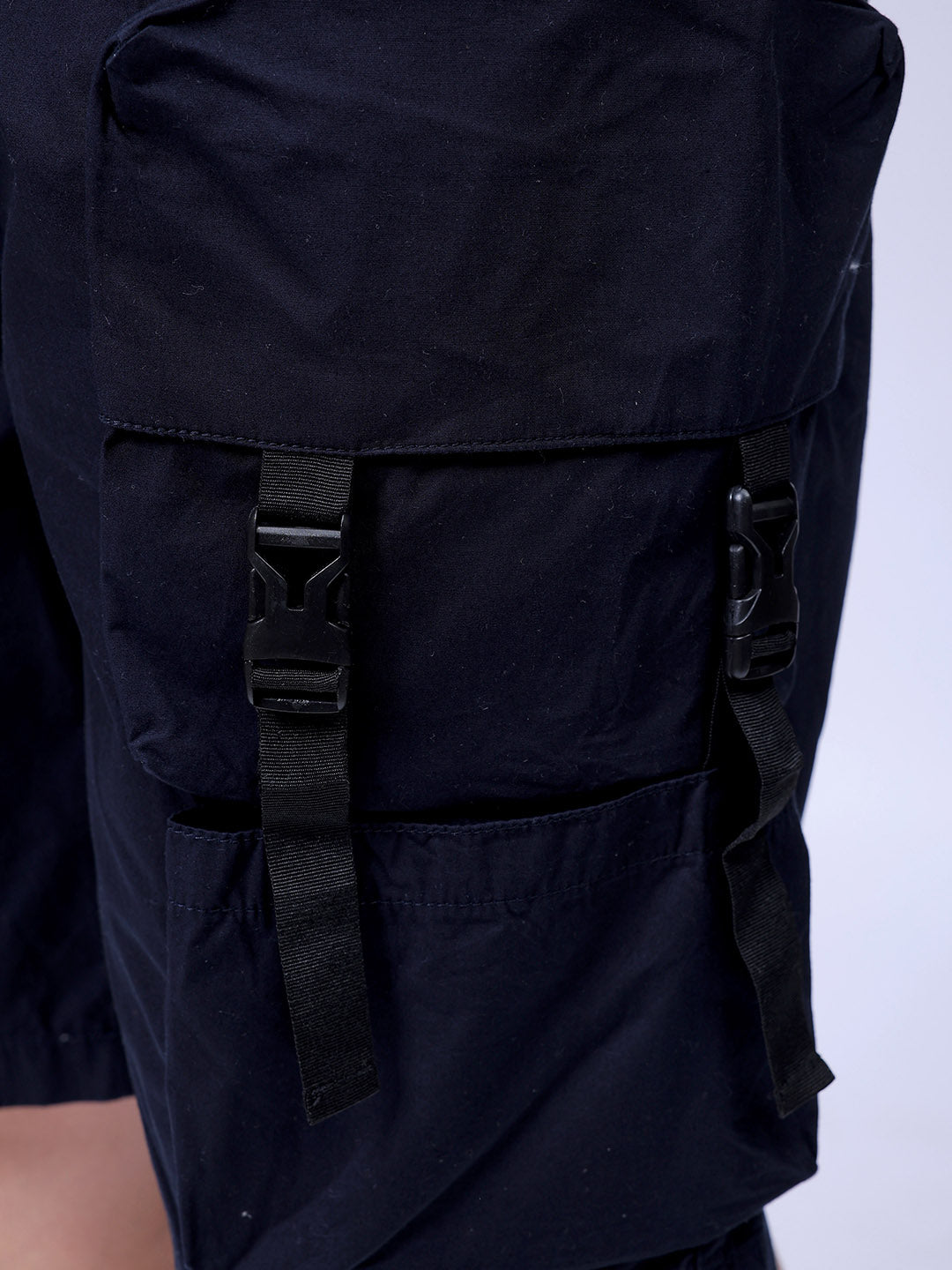 Men's Navy Blue Relaxed Fit Solid Utility Cargo Shorts