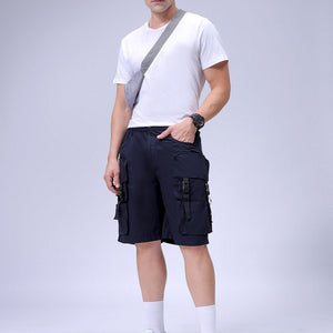 Men's Navy Blue Relaxed Fit Solid Utility Cargo Shorts