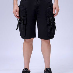 Men's Black Relaxed Fit Solid Utility Cargo Shorts