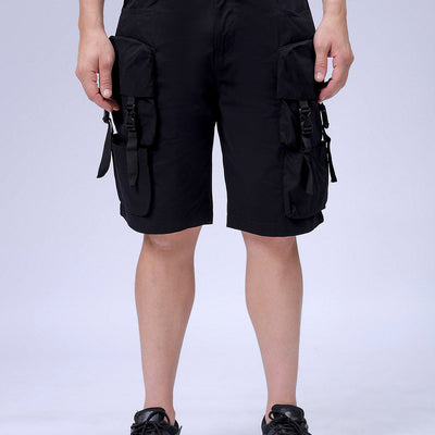 Men's Black Relaxed Fit Solid Utility Cargo Shorts
