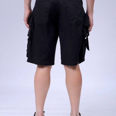 Men's Black Relaxed Fit Solid Utility Cargo Shorts