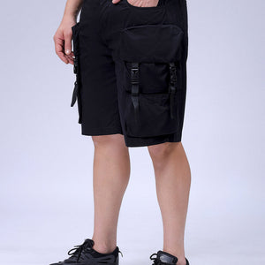 Men's Black Relaxed Fit Solid Utility Cargo Shorts