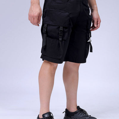 Men's Black Relaxed Fit Solid Utility Cargo Shorts