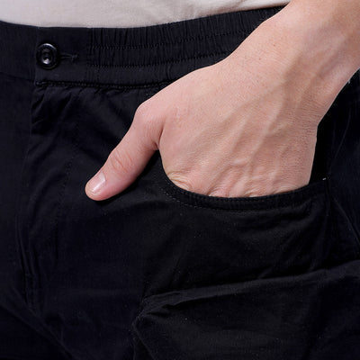 Men's Black Relaxed Fit Solid Utility Cargo Shorts