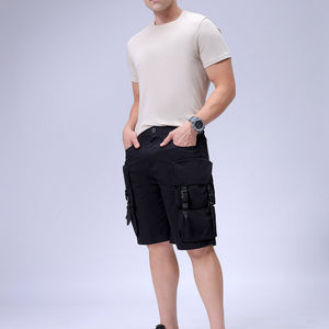 Men's Black Relaxed Fit Solid Utility Cargo Shorts