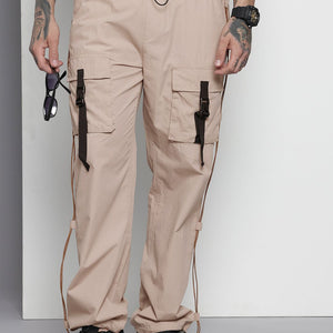 Men's White Relaxed Fit Solid Utility Cargo Jogger