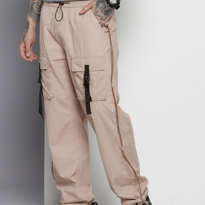 Men's White Relaxed Fit Solid Utility Cargo Jogger