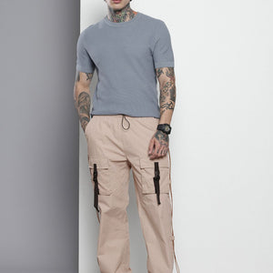 Men's White Relaxed Fit Solid Utility Cargo Jogger