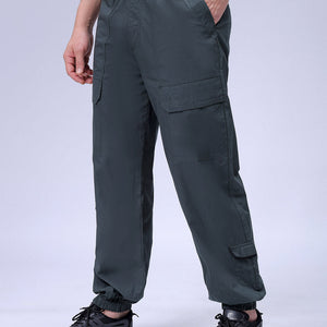 Men's Green Loose Fit Solid Zipper Jogger