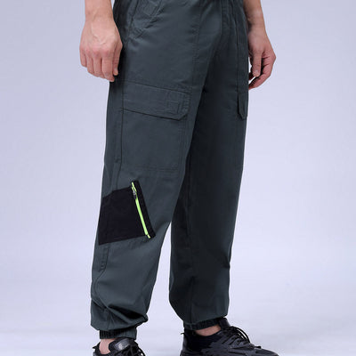 Men's Green Loose Fit Solid Zipper Jogger