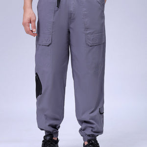 Men's Grey Loose Fit Solid Zipper Jogger