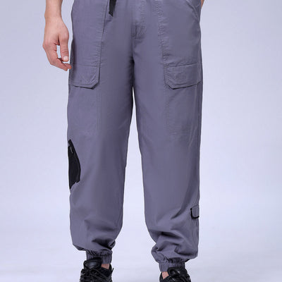 Men's Grey Loose Fit Solid Zipper Jogger