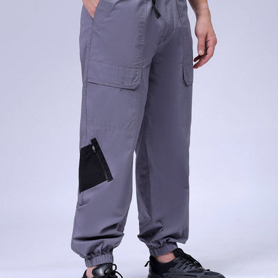 Men's Grey Loose Fit Solid Zipper Jogger