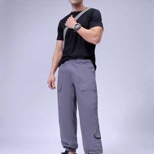 Men's Grey Loose Fit Solid Zipper Jogger