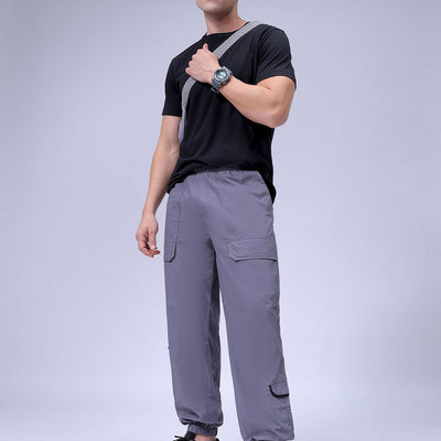 Men's Grey Loose Fit Solid Zipper Jogger