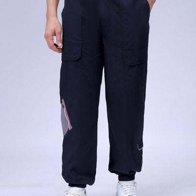 Men's Navy Blue Loose Fit Solid Zipper Jogger