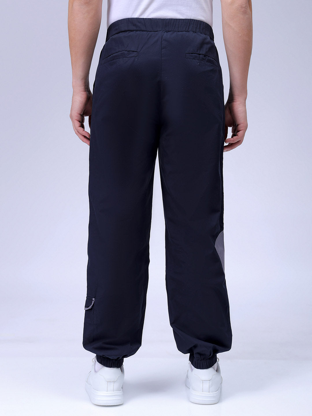 Men's Navy Blue Loose Fit Solid Zipper Jogger
