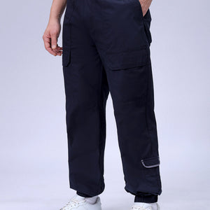 Men's Navy Blue Loose Fit Solid Zipper Jogger