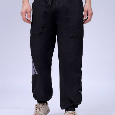 Men's Black Loose Fit Solid Zipper Jogger