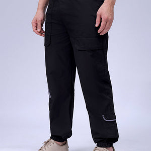 Men's Black Loose Fit Solid Zipper Jogger