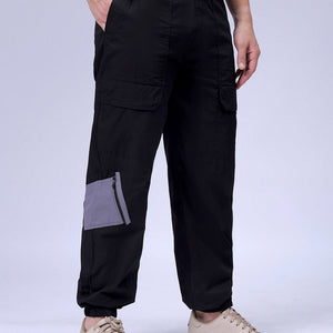 Men's Black Loose Fit Solid Zipper Jogger