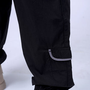 Men's Black Loose Fit Solid Zipper Jogger