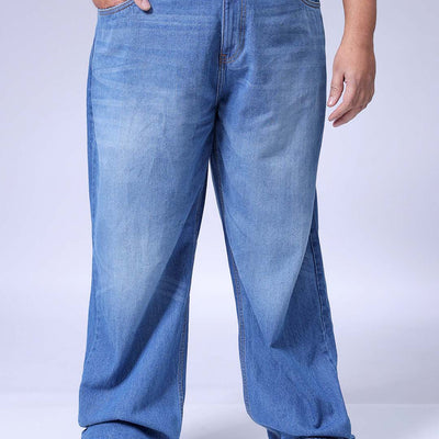 Men's Plus Size Blue Baggy Fit Solid Jeans