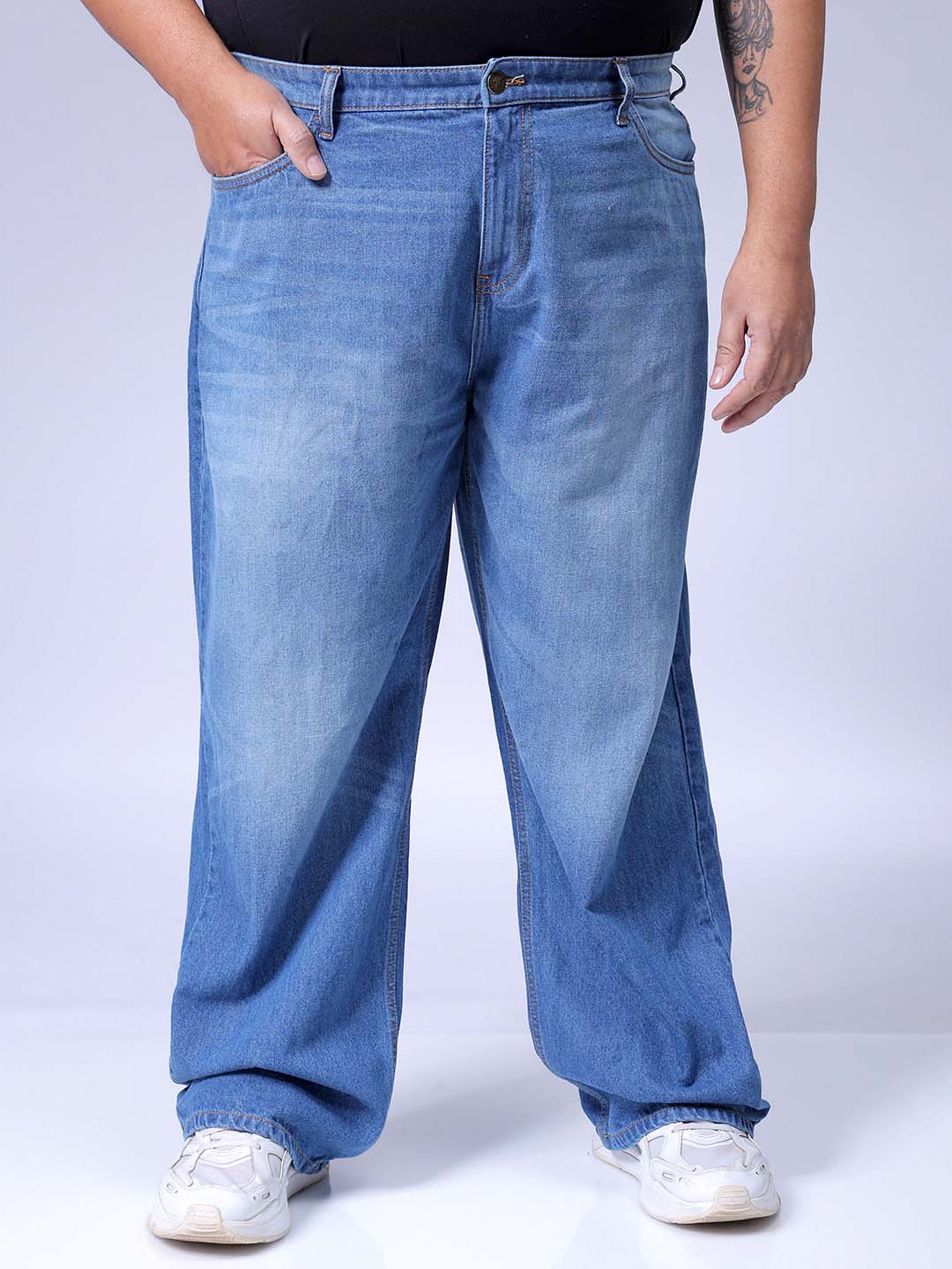 Men's Plus Size Blue Baggy Fit Solid Jeans